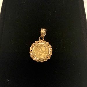 Small Gold Chinese Panda Coin Pendant 1991 3 Yuan in 14k gold bezel